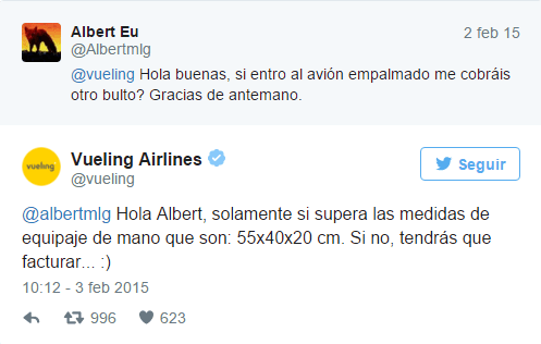 La brillante respuesta de Vueling a un usuario de Twitter